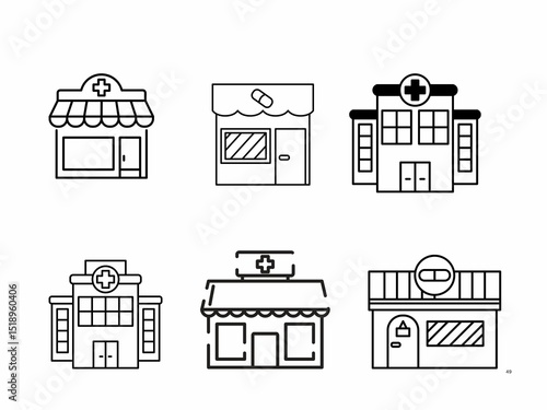 A set of hospital and clinic icons isolated on white backgrou nd.