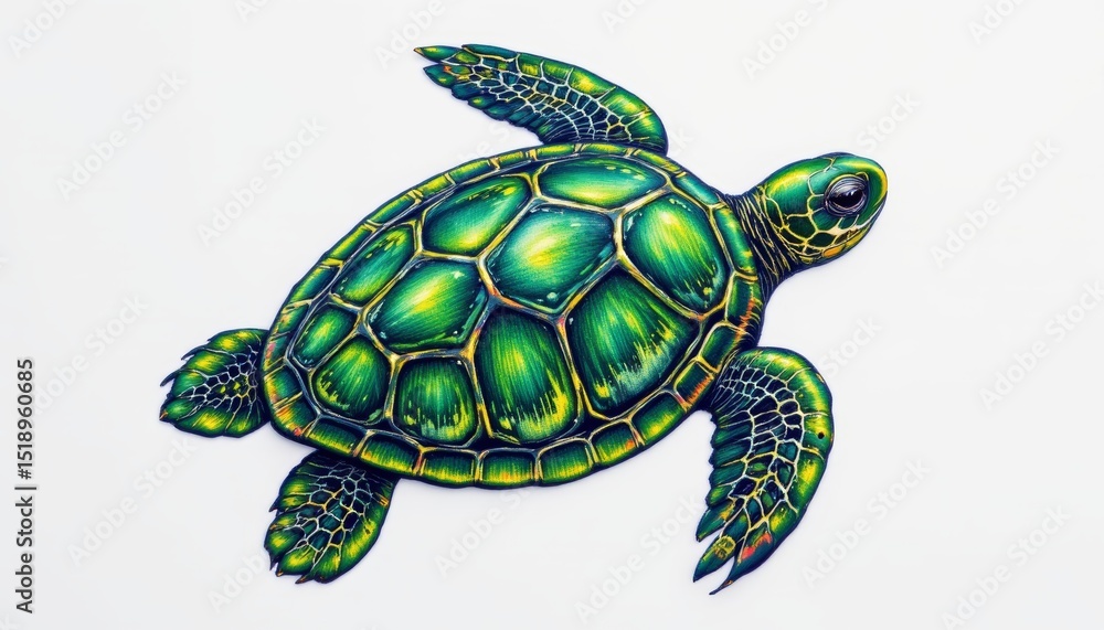 Fototapeta premium Green Sea Turtle Illustration on White