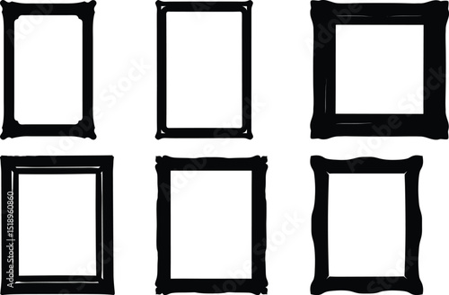 Silhouette illustration showing six differently styled frames arranged in a symmetrical format