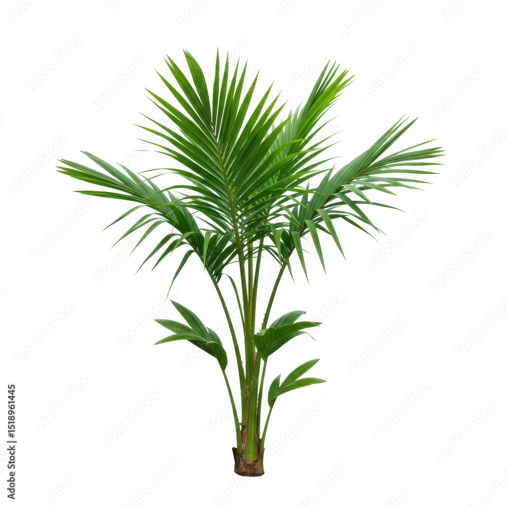 Green palm tree isolated on white background for decoration and design use cases. Green palm tree isolated on white background for decoration and design use cases.