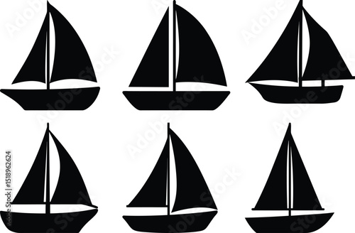 Different silhouettes of sailboats in a grid pattern on a white background