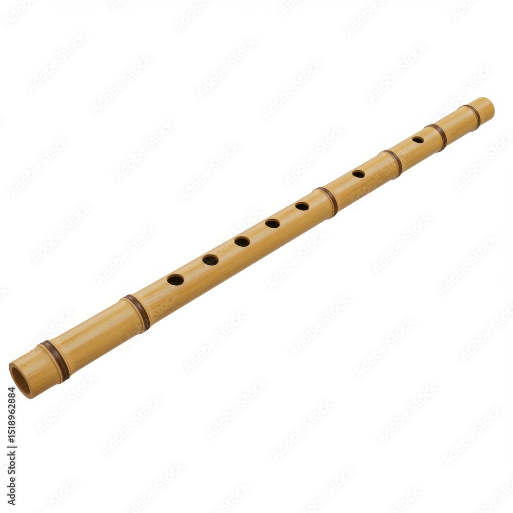 Fototapeta premium Bamboo flute isolated on white background for music education and cultural projects