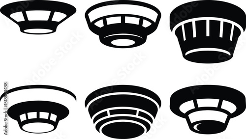 A collection of smoke detectors in various silhouettes and shapes, all in black