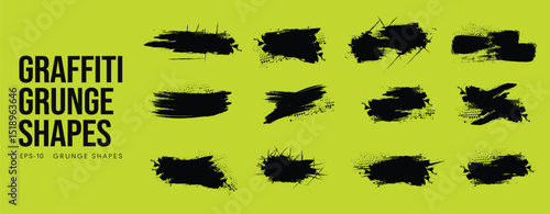 Grunge Graffiti Halftone Texture Elements Set Abstract Geometric Shapes. Ink Spray Frame Borders. Glitch Distortion. Noise Overlay And Distressed Vector Effects