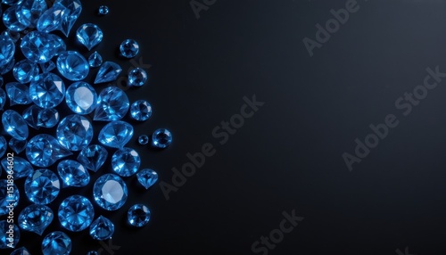create a photo featuring a bunch of blue diamonds against a black background, the top and bottom of the image should be illuminated by bright lights