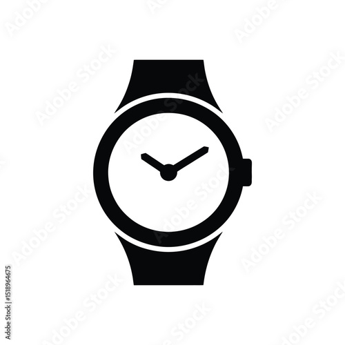 Black and White Watch Icon Illustration Showing the Time at a Quarter Past Ten