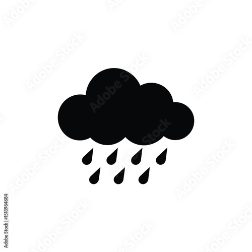 Black and White Weather Icon Rain Cloud with Raindrops Falling from It