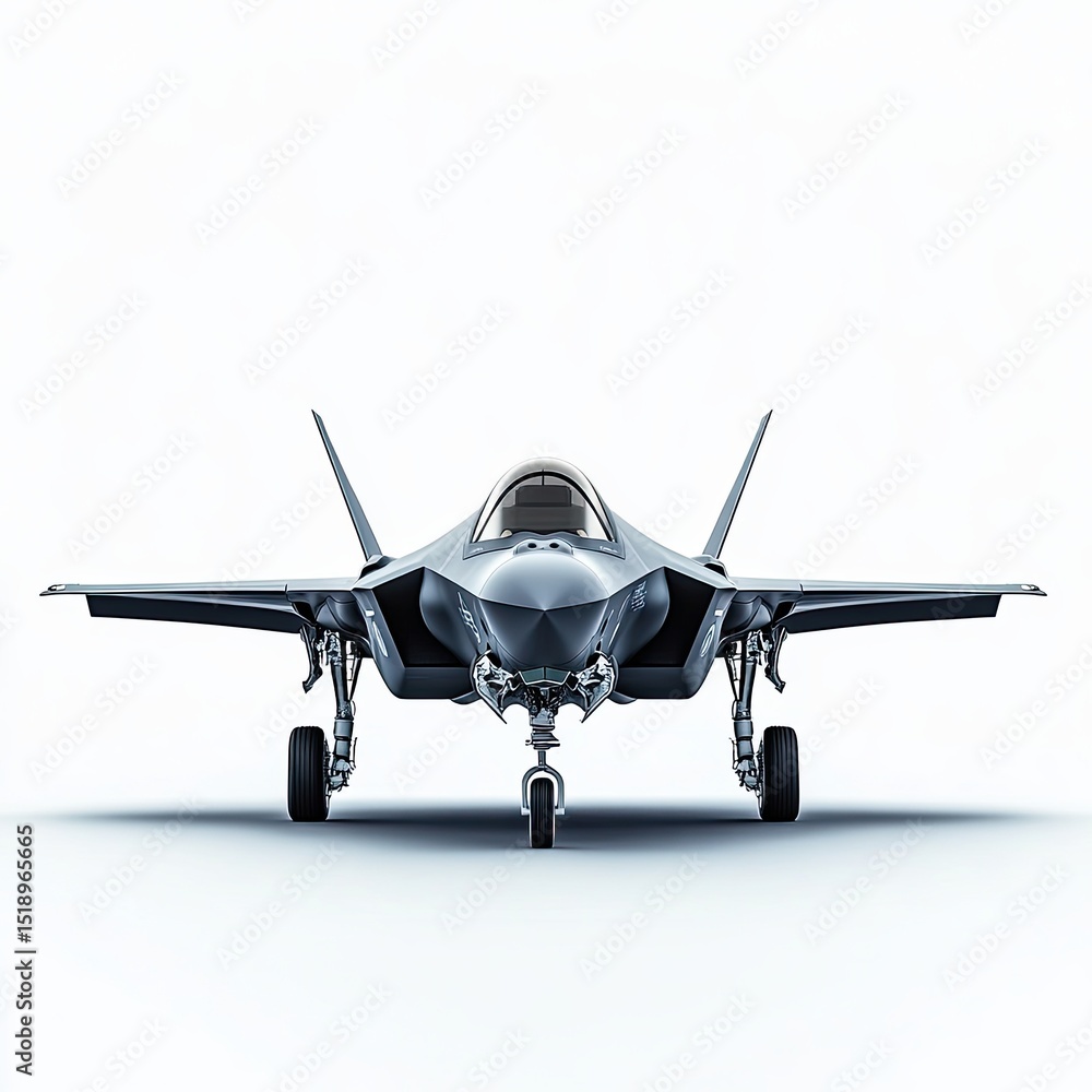 Fototapeta premium Angled view of a F35 jet aircraft isolated on a white background.