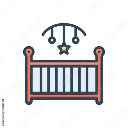 Color illustration icon for baby bed