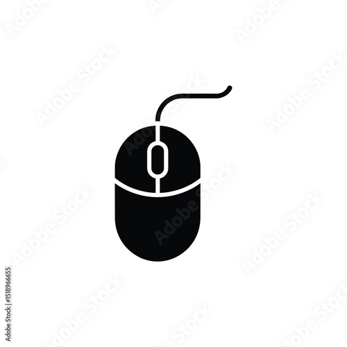 Black Computer Mouse with Cable, Isolated Icon for Desktop or Laptop Use