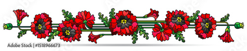 Stained glass illustration with poppy flowers, flowers isolated on a white background