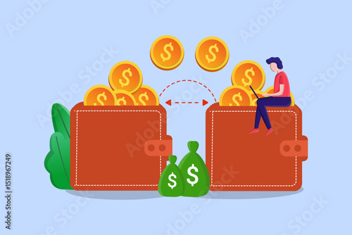 Digital Money Transfer Between Wallets Concept
