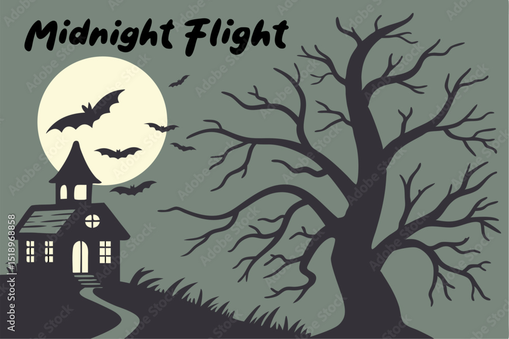 Midnight Flight: A Spooky Halloween Scene Midnight Flight: A Spooky Halloween Scene