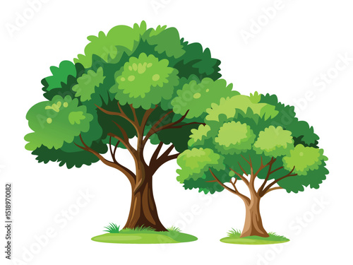 Two green trees illustration isolated on white background
