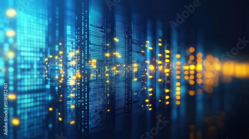 Abstract Digital Data Stream Blue and Gold Binary Code