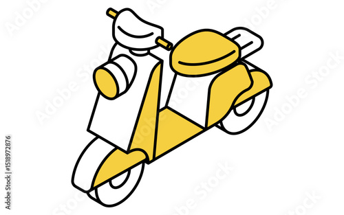 乗物アイコン、スクーター（原付バイク）のシンプルでかわいいアイソメトリックの線画アイコン