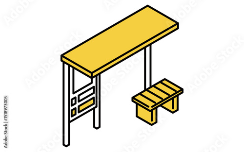 乗物アイコン、バスシェルターのシンプルでかわいいアイソメトリックの線画アイコン