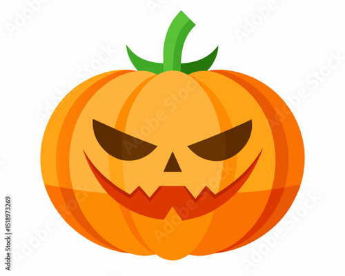 A single lit spooky halloween pumpkin vector, Halloween pumpkin on white background