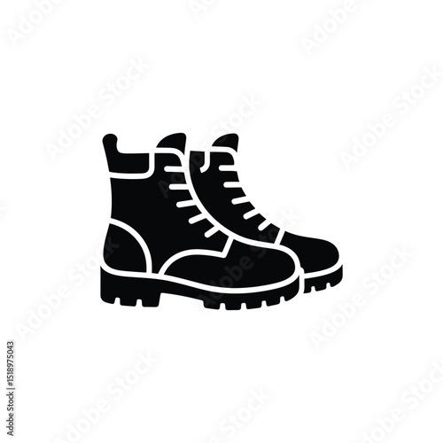 Black Silhouette of Two LaceUp Boots with Lug Soles on White Background