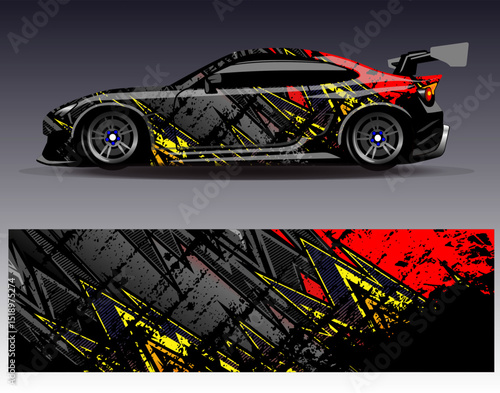 Car wrap design vector. Graphic abstract stripe racing background designs for vehicle, rally, race, adventure and car racing livery