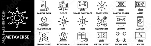 Metaverse icon collection set. Containing design technology, digital, metaverse, futuristic, future