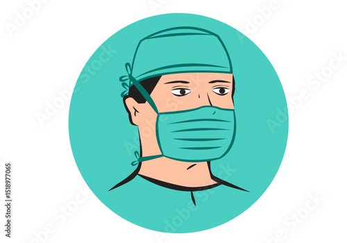 Surgeon head on a teal circle