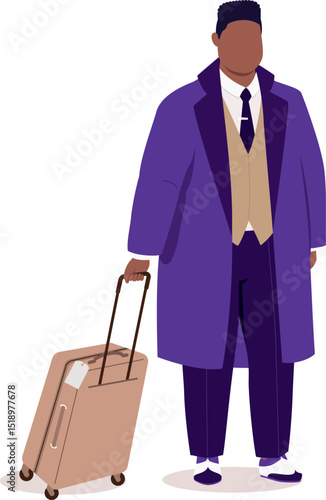 One Plus Size Black Businessman In Businesswear Holding A Luggage Bag.