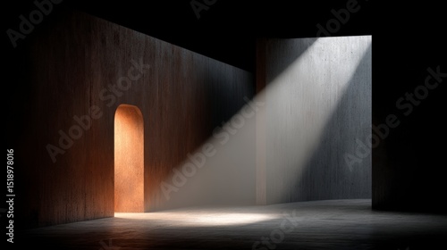 Wallpaper Mural Dramatic Light Beams in Abstract Concrete Room  Archway  Cinematic Shadow  3D Render Torontodigital.ca