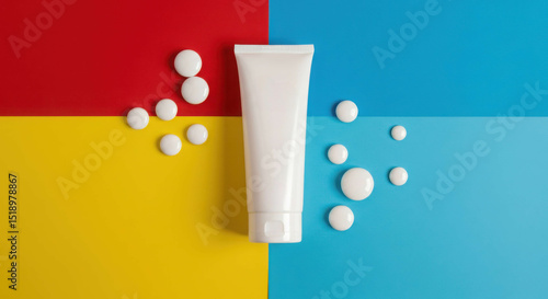 Wallpaper Mural Colorful Background with White Cosmetic Tube and Round Shapes Torontodigital.ca