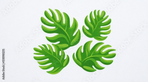 Lush Green Monstera Leaves  Tropical Foliage  White Background  Exotic Plants  Nature Patt