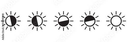 Sun icons set. Sun weather symbol collection. Sunshine, sunlight, sunburst icon set. Vector icons