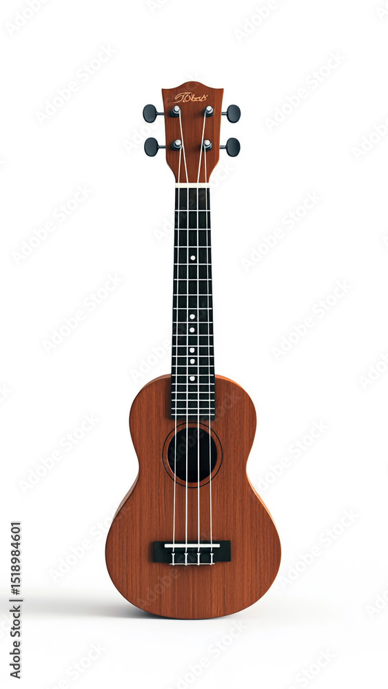 Naklejka premium Beautiful realistic ukulele instrument in brown wood texture isolated on white background