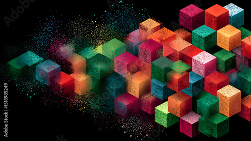 of cubes and dust particles in a spectrum of digital colors