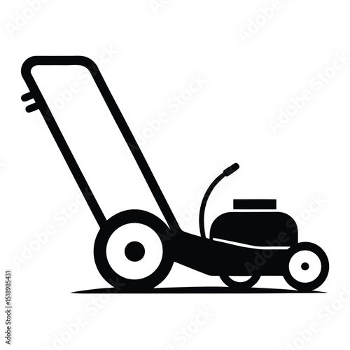 Black and White of Lawn Mower with Handle and Engine Details