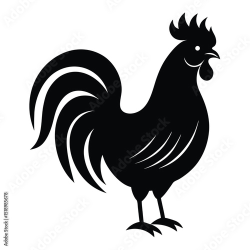 Black Rooster Silhouette Illustration Standing Proudly on a White Background Depicting Farm Life