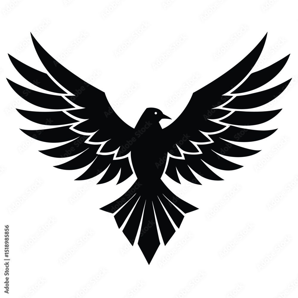 Obraz premium Black Silhouette of a Bird with Open Wings in Flight Mode