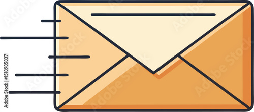 Vector envelope icon flying with motion lines representing fast mail or email delivery. Great for communication, contact, or message themes. Ideal for digital and print design use.