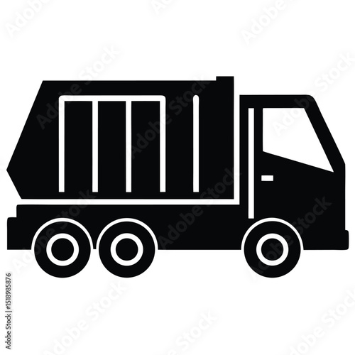 Black Silhouette of a Garbage Truck with Three Wheels Illustration