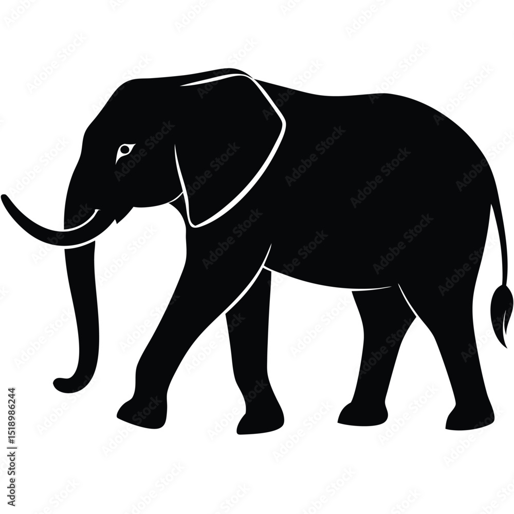 Fototapeta premium Bold Silhouette of Walking Elephant with Tusk, Tail and Massive Legs Icon