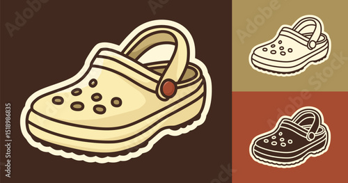 Three different style of cartoon clog sandal shoe sticker