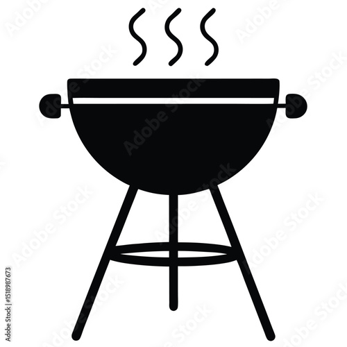 Simple Black Barbecue Grill Silhouette with Rising Smoke Illustration Design
