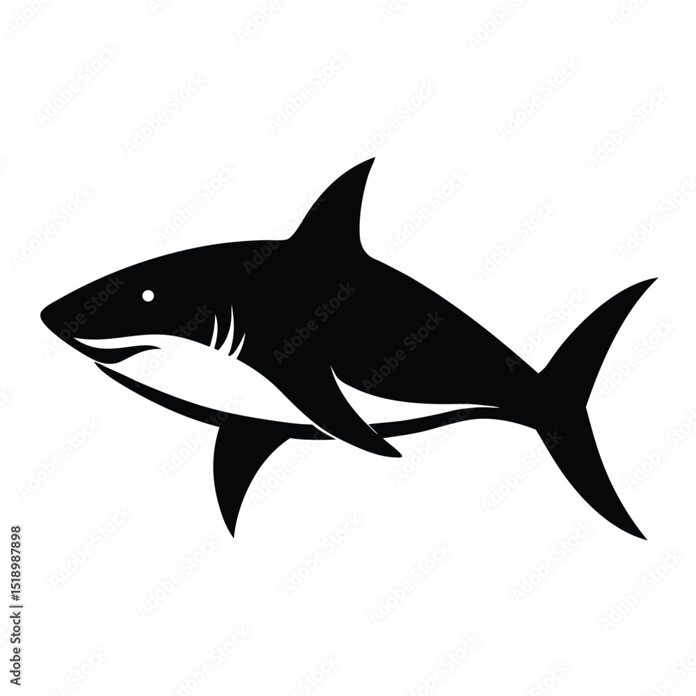 Fototapeta premium Striking Silhouette Isolated Shark Illustration in Bold Black Against Clean Backdrop