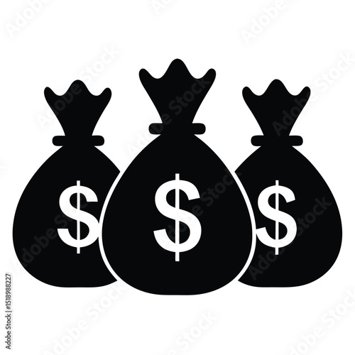 Three Black Moneybags with Dollar Signs for Financial Concepts and Ideas