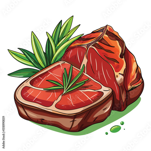 Fresh raw salmon steak with lemon, rosemary, and dill