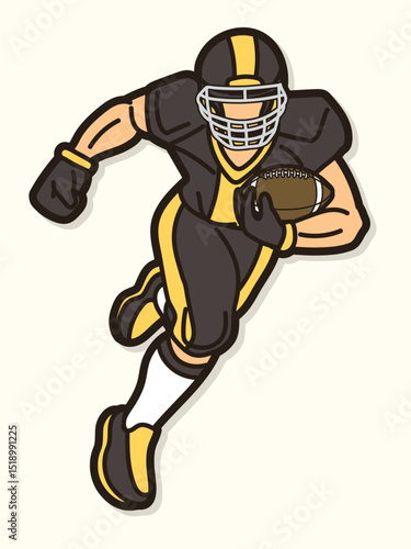 American Football Player Running Action Cartoon Sport Vector