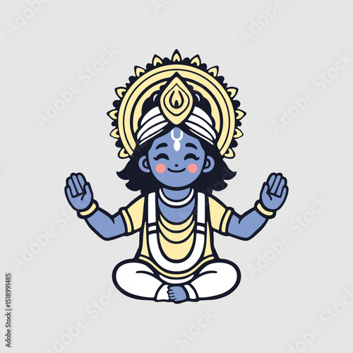 Lord Krishna with peaceful smile blessing devotees 