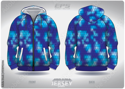 EPS jersey sports shirt vector.Blue honeycomb blur pattern design, illustration, textile background for sports long sleeve hoodie