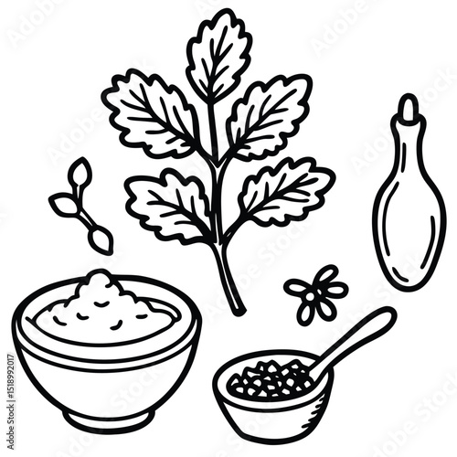 Blooming coffee plant in a cup with green leaves, a symbol of nature's growth and hot tea, in a vibrant garden illustration