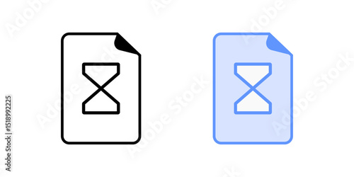 File with hourglass icon in outline and color styles, vector illustration representing loading file, delayed document processing, or pending file operation in digital systems.