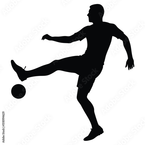 Silhouette of a man kicking a football on white background